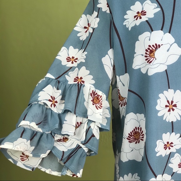 LUCCA Dusty Blue Blouse with Tiered Ruffle Sleeves - Picture 7 of 8